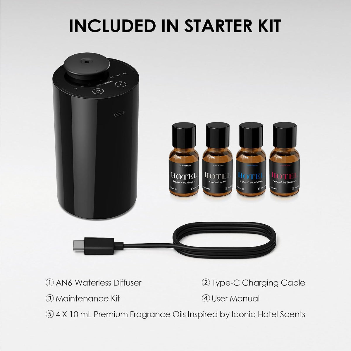 Airversa AN6 Waterless Diffuser for Essential Oil for Home, Room, Black
