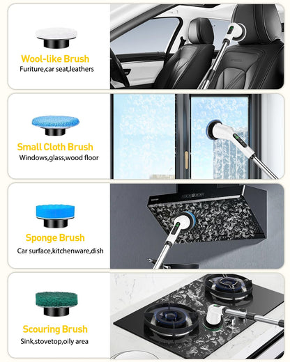 Electric Spin Scrubber for Bathroom, Shower Scrubber with Long Handle | Shower Cleaner Brushes, IPX7 Waterproof & 2 Speed, 3 Brush Heads, 90min Runtime, Bathroom Cleaning Supplies for Toilet Tub