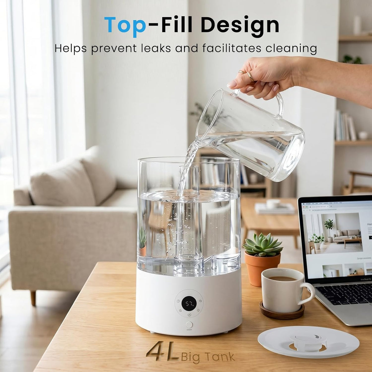 COWSAR Humidifier for Bedroom, 3L Top Fill Cool Mist Humidifier for Large Room, Easy to Fill & Clean, Quiet 22dB, Baby Humidifier, Nightlight, Timer/Sleep Mode, 360° Nozzle, Aromatherapy Tray, White
