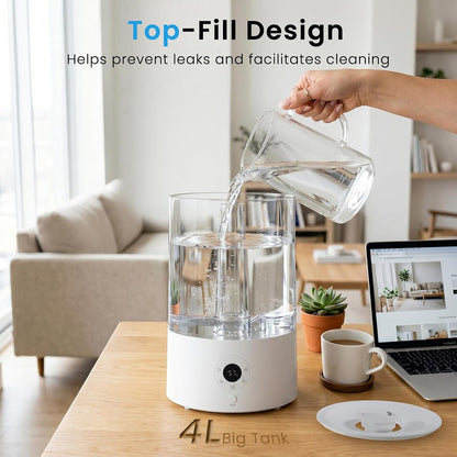 COWSAR Humidifier for Bedroom, 3L Top Fill Cool Mist Humidifier for Large Room, Easy to Fill & Clean, Quiet 22dB, Baby Humidifier, Nightlight, Timer/Sleep Mode, 360° Nozzle, Aromatherapy Tray, White