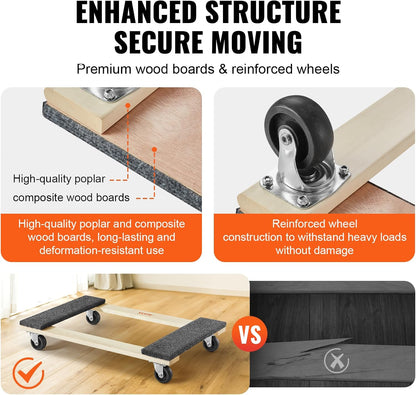 VEVOR Furniture Dolly, 4 Pack 6-Inch Steel Tri-Dolly with 360° PP Swivel Wheels and Non-Slip Cap, 3 Wheels Furniture Lift Mover Tool Set for Moving Heavy Furniture Refrigerator Sofa