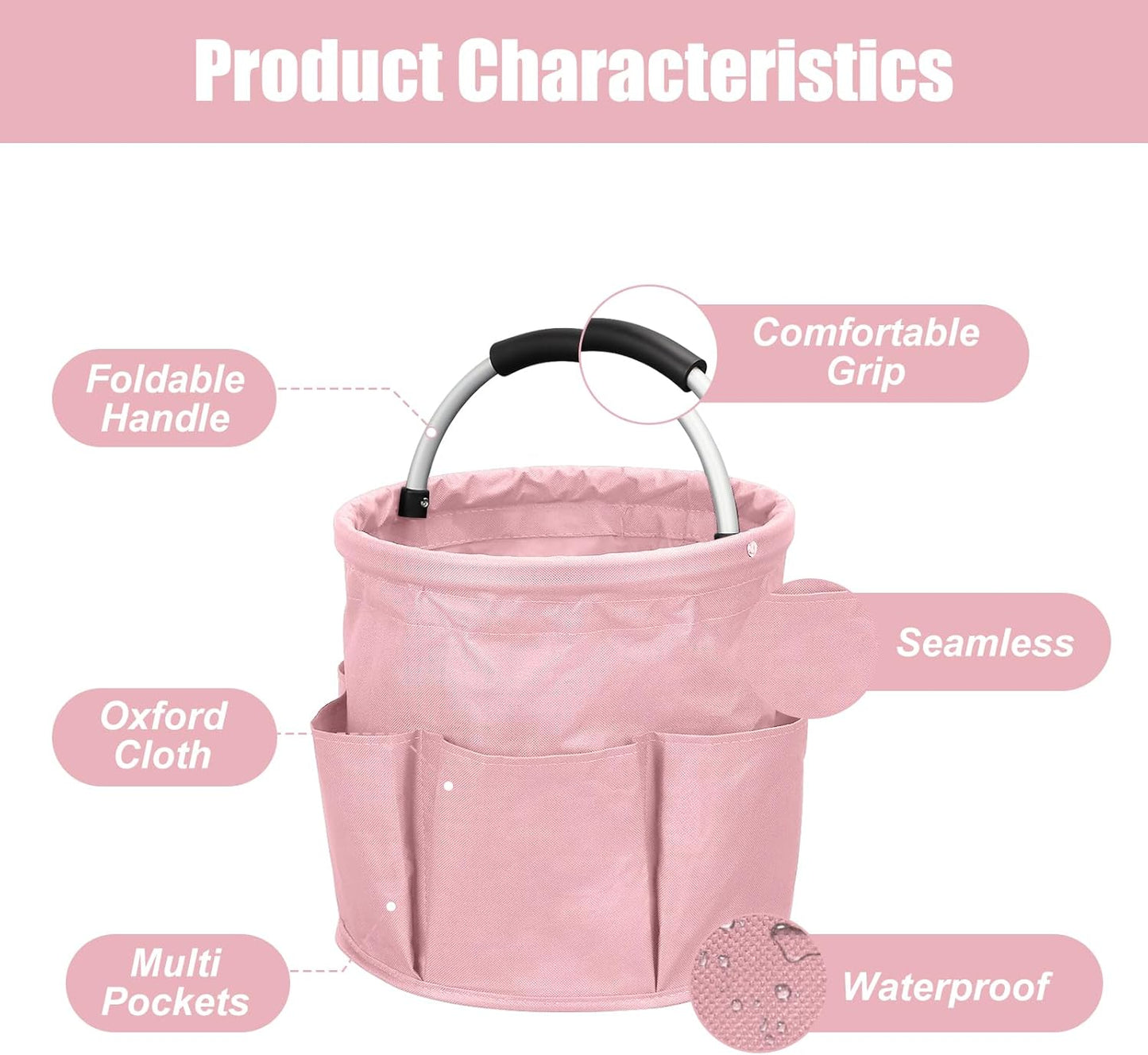 Qivine 17L Cleaning Caddy with Handle, Foldable Cleaning Supply Caddy(Blue) | Cleaning Caddy for Cleaning Supplies, Portable Cleaning Supplies Organizer with 6 Pockets, Cleaning Bucket for Kitchen Garden