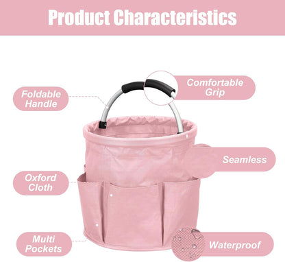 Qivine 17L Cleaning Caddy with Handle, Foldable Cleaning Supply Caddy(Blue) | Cleaning Caddy for Cleaning Supplies, Portable Cleaning Supplies Organizer with 6 Pockets, Cleaning Bucket for Kitchen Garden