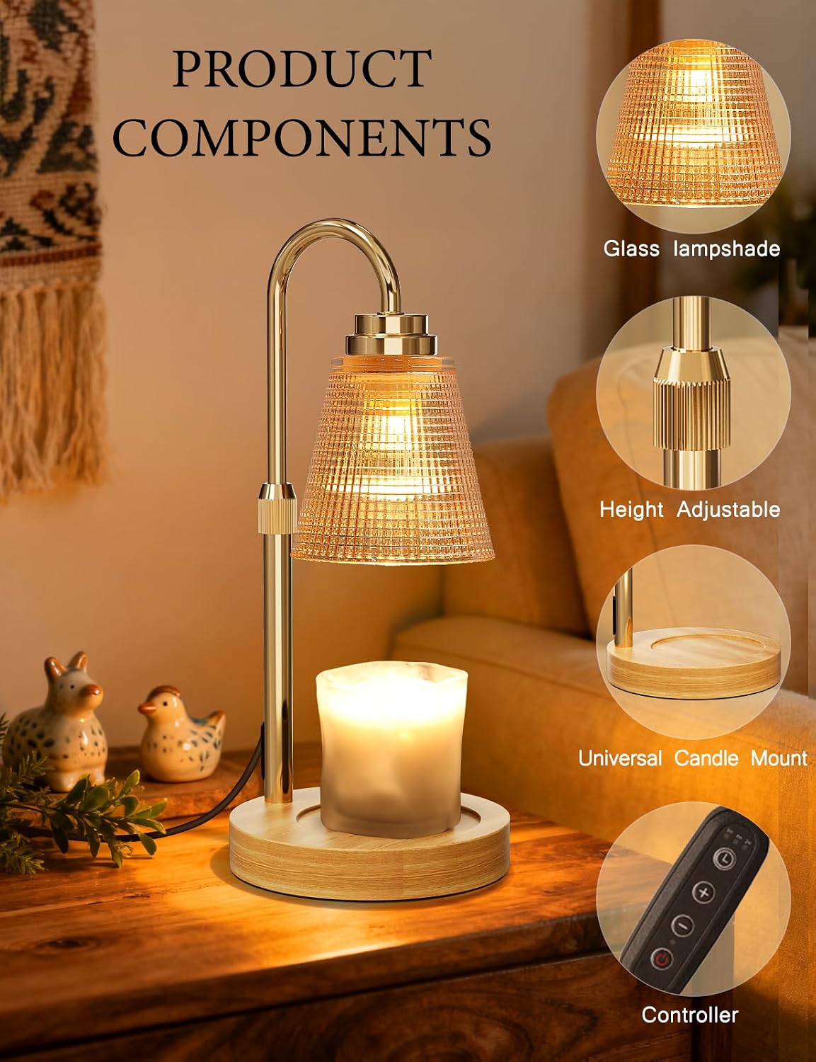 Candle Warmer Lamp with Timer Dimmer, Home Decor for Birthday Gifts Women