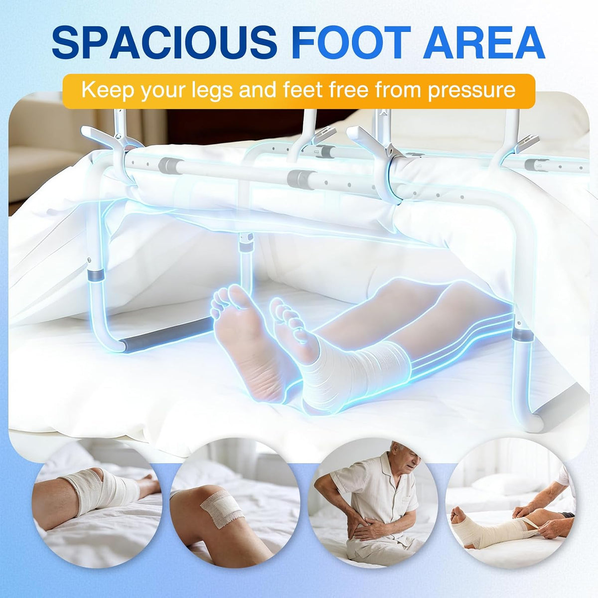 Blanket Lifters for Foot of Bed, Adjustable 20.1–29.5 Inch Bed Blanket Support, Keeps Sheets Off Feet, Carbon Steel Frame, Fits Twin, Full, Queen and King Beds, 4 Clips Included