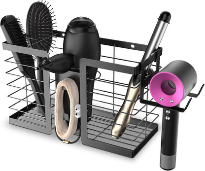 FUNKYLEE Hair Tool Organizer, 3 in 1 Metal Hair Dryer Holder Wall Mounted for Flat Iron, Curling Iron, Straightener, Styling Tools Bathroom Storage and Organizer (Black)