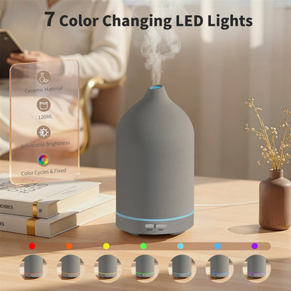 URPOWER 180ML Ceramic Essential Oil Diffuser, Ultrasonic Aromatherapy Diffuser with 7-Color Lights, Auto Shut-Off, Quiet Oil Diffuser for Bedroom, Home Office