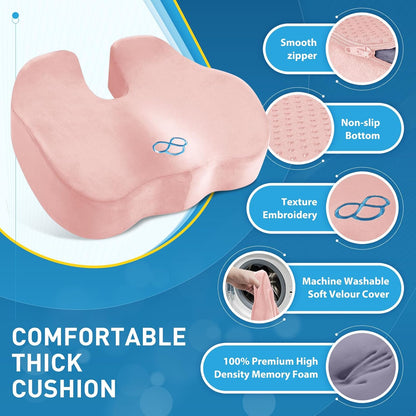BlissTrends Memory Foam Seat Cushion for Office Chair & Car Seat, Black | 4.7in Ergonomic Tailbone & Sciatica Support with Removable Velvet Cover for Pressure Relief and Long Sitting Comfort