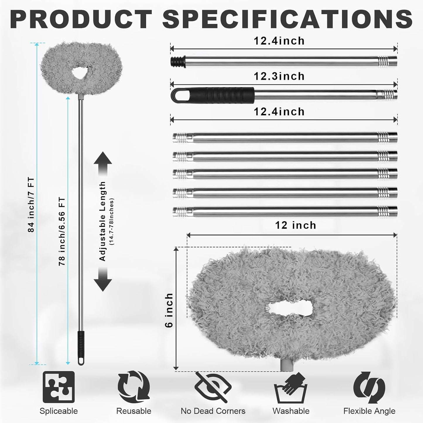 Storystore Ceiling Fan Cleaner Duster, Adjustable Microfiber Duster | 4.2FT Fan Cleaner with 13-50" Pole for Cleaning Fan Blades, Cobwebs, Walls, Doors and Windows, Brush for Dust Removal