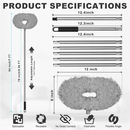 Storystore Ceiling Fan Cleaner Duster, Adjustable Microfiber Duster | 4.2FT Fan Cleaner with 13-50" Pole for Cleaning Fan Blades, Cobwebs, Walls, Doors and Windows, Brush for Dust Removal