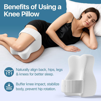 Knee Pillow for Side Sleepers, Large Comfortable Memory Foam Leg Pillow for Side Sleeping, Adjustable Strap, Pillow Sleeping Between Legs Aligns Spine, Relief for Sciatica, Back, HIPS, Knees, Joints