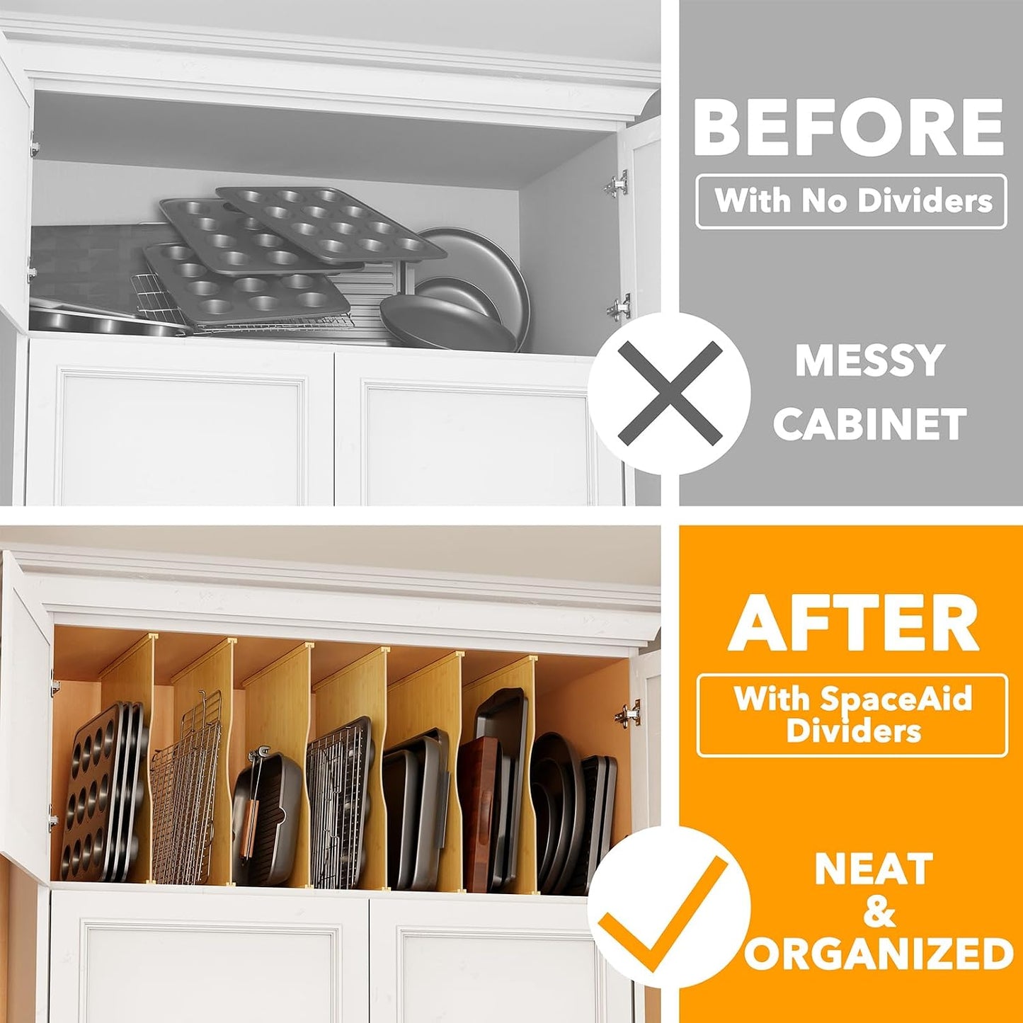 SpaceAid 6 Pack Tray Dividers for Cabinets, Pressboard Kitchen Cookie Baking Sheet Organizer for Cabinet, Vertical Pan and Trays Organizers for Pantry Storage