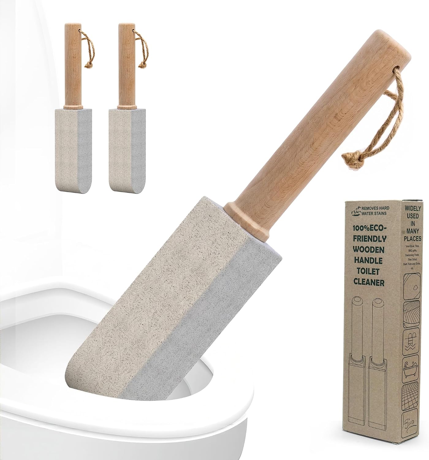 Pumice Stone 2-Pack Handle, Non-Scratch Toilet & Foot Cleaner | 2-in-1 Pumice Stone: Erases rust, hard water rings & calluses. Non-scratch handle, shapes to fit tight spots.