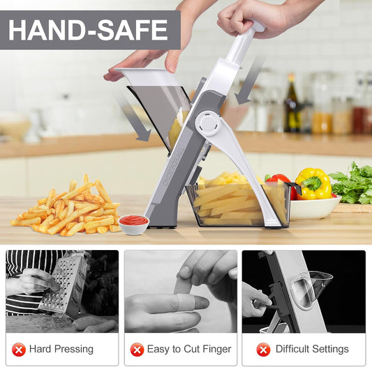 Safe Mandoline Slicer for Kitchen, Vegetable & Food Cutter (Only Slice) | Thickness Adjustable 0.1-8 mm, Potato Slicer for Chips, Easy to Clean, Kitchen Faster Slice, Dishwasher-safe (Light Grey)
