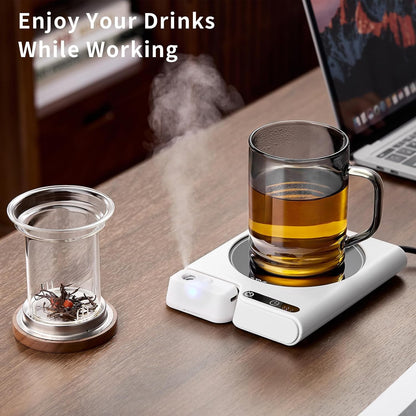 Mug Warmer with 4-Hour Auto Shut Off, 3 Temperature Settings, Frosted Black Rectangular Electric Beverage Heater, Borosilicate Glass Panel, 54-Inch Cord, Coffee Warmer for Desk, Tea Warmer