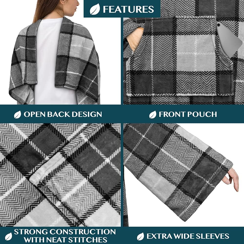 PAVILIA Blanket with Sleeves for Adult Women Men, Soft Warm Wearable Blanket Fleece Wrap Throw, Robe Blanket Gift