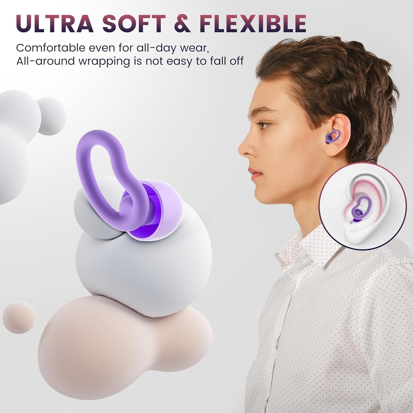 Ear Plugs for Sleeping, 2 Pairs Reusable Ear Plugs for Side Sleepers, 6 Sizes Silicone Ear Tips (Single & Dual Layer) 30dB Noise Reduction for Snoring, Travel & Focus