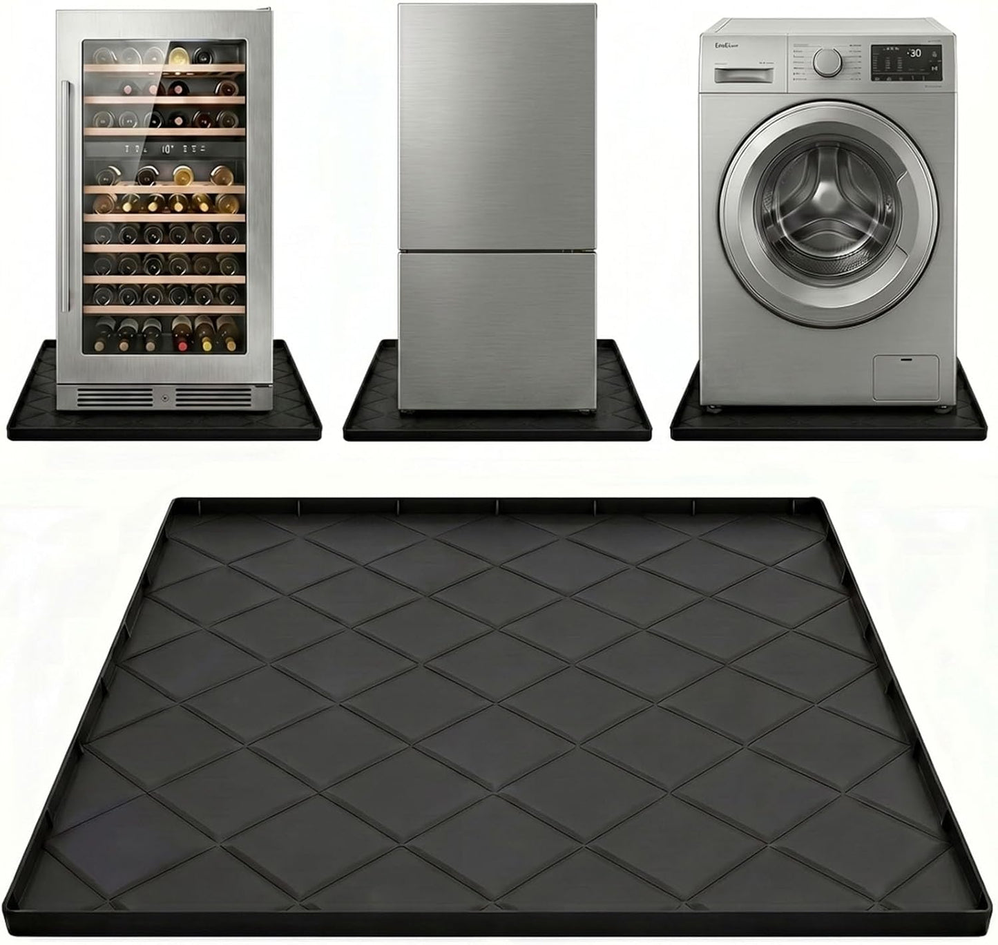 32"x30" Washing Machine Pan Silicone Mat, Upgraded 1" Raised Edges | Non-Slip Waterproof Washer Drip Tray for Under Washer & Dryer,Anti-Vibration Floor Protector for Refrigerator,Water Dispenser