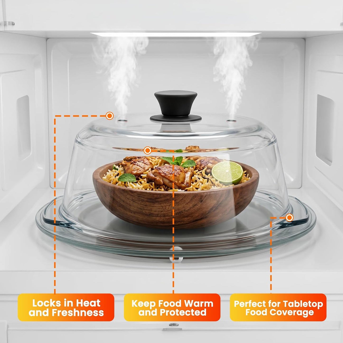 2 in 1 Glass Microwave Splatter Cover,Glass Microwave Cover,10 In | Glass microwave cover for food with vent holes,Easy-grip silicone knob,Doubles as a microwave mat,No plastic