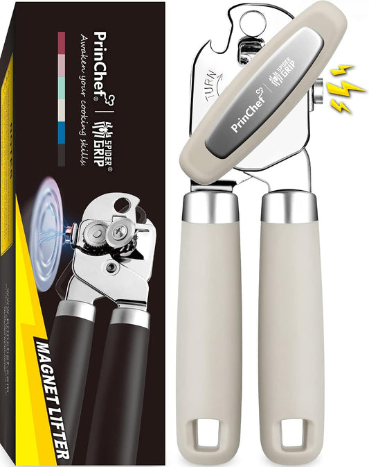 PrinChef Manual Can Openers with Magnet, No-Trouble-Lid-Lift, Handheld Can Opener Smooth Edge with Sharp Blade, Large Effort-Saving Handles, Easy Grip & Heavy Duty, Black