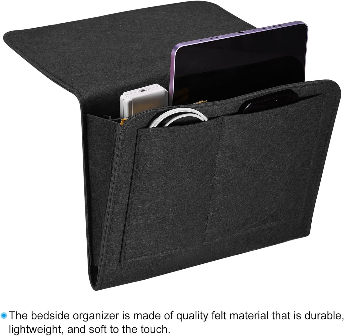 PATIKIL 11in Bedside Caddy, Bed Caddy Bedside Organizer Hanging 5 Pocket Soft Felt Bed Pockets Bedside Storage Organizer Remote Control Holder for Bedroom Phones Glasses, Pink