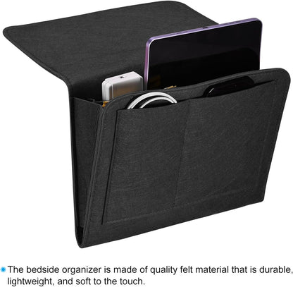 PATIKIL 11in Bedside Caddy, Bed Caddy Bedside Organizer Hanging 5 Pocket Soft Felt Bed Pockets Bedside Storage Organizer Remote Control Holder for Bedroom Phones Glasses, Pink
