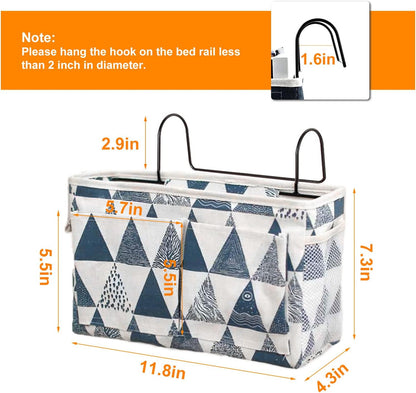 Surblue Bedside Caddy Bedside Storage Bag Hanging Organizer for Bunk, Hospital Beds, Dorm Rooms Bed Rails Camp 4 Pockets and 2 Hooks (Skyblue)