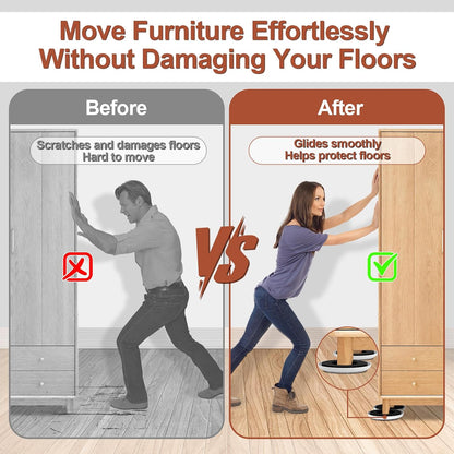 New Upgrade Furniture Sliders: Multi-Surface 3-in-1 Furniture Movers Slider | Heavy Moving Pads with 8PCS 4.3" Carpet Sliders + 4PCS Hard Floor Socks + 1 Lifter - Protect Floor and Easily Move Furniture