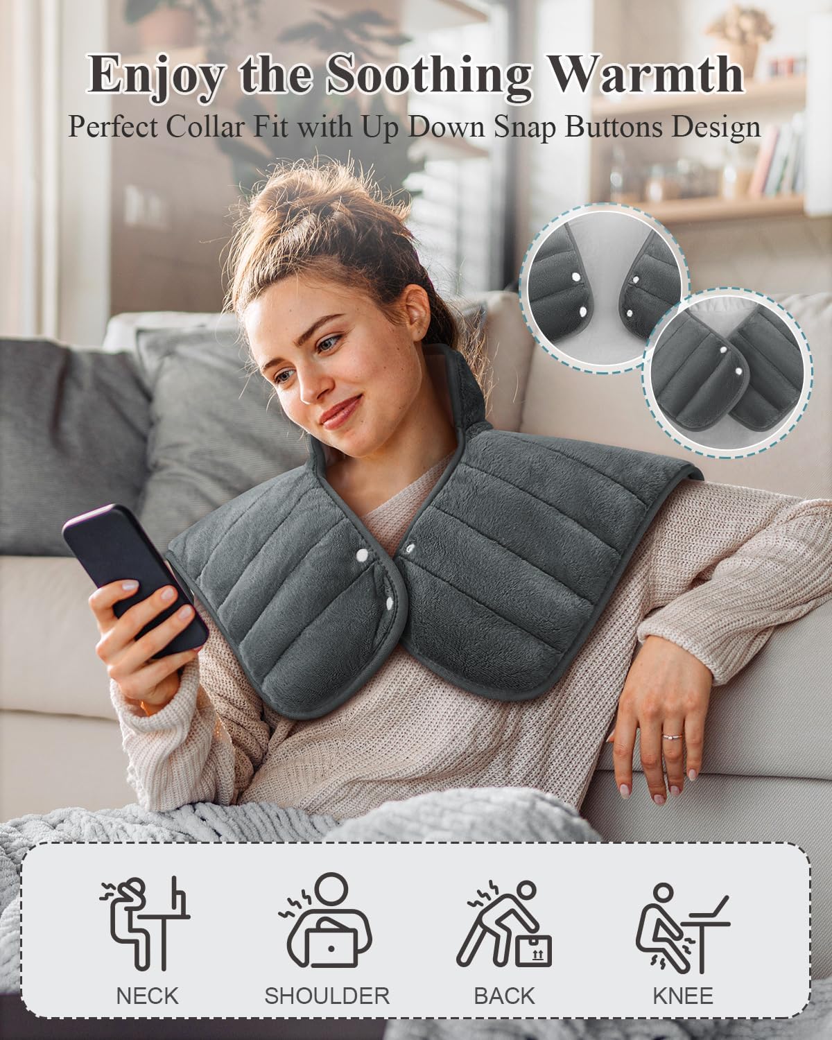 Heating Pad for Neck and Shoulders and Back Weighted,24x23In,Silver Grey | Electric Heated Wrap for Daily Relaxation, 6 Heat Settings, 4 Auto-Off Timers, Large Heat Pad for Women Men,Birthday Gift