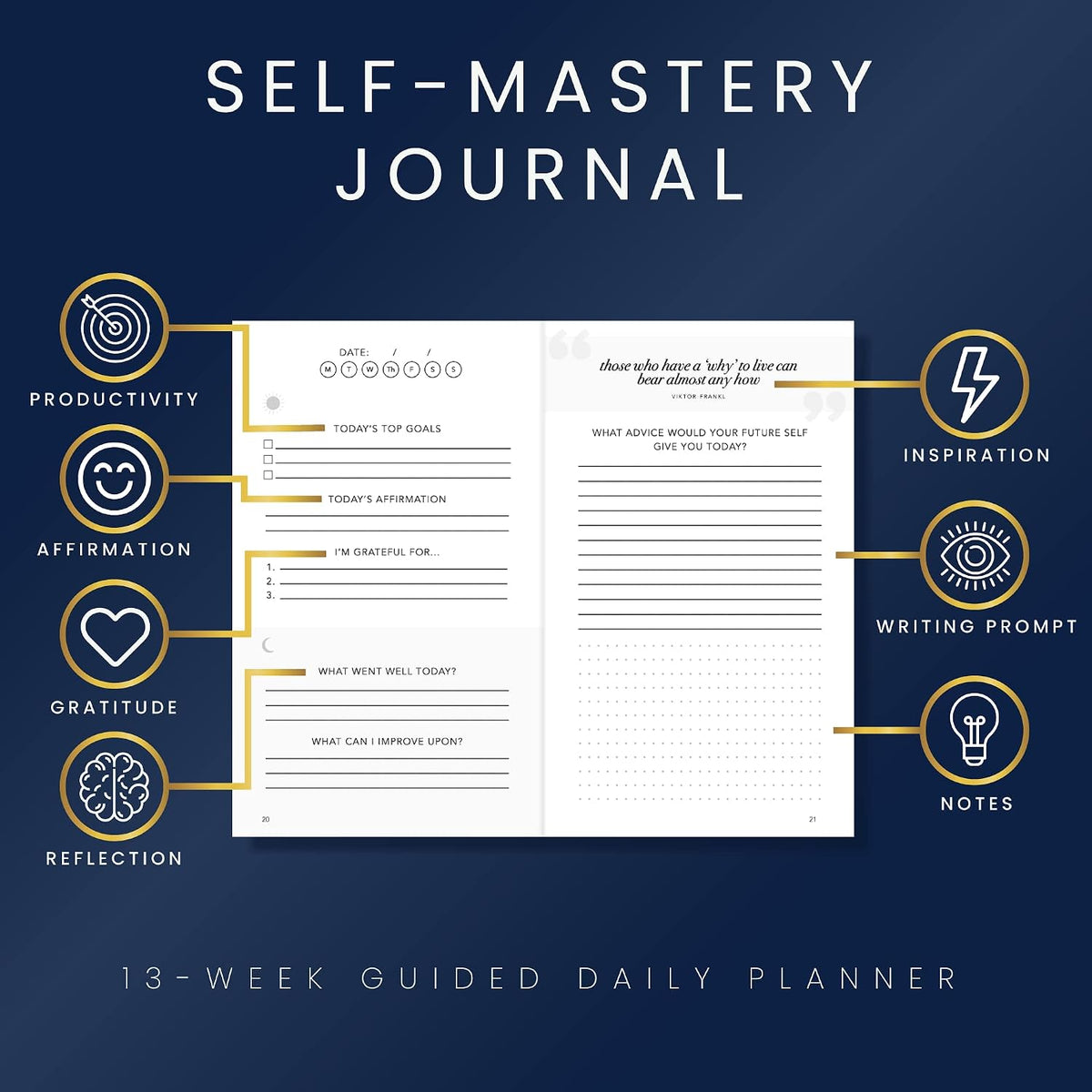 Self-Mastery Journal for Men with Prompts - 13 Week Guided Gratitude Journal - 5 Minute Journal - Reflection Manifestation Journals for Mindfulness - Self Care Journal - Goal Journal for Women & Men