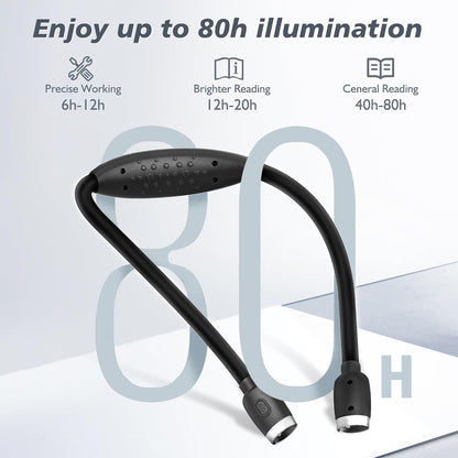 LEDGLE Neck Book Light for Reading Rechargeable,Long Arm,6 Brightness-Black