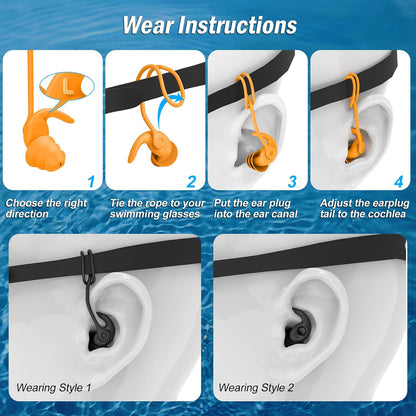 Swimming Ear Plugs for Adults,3 Pairs Waterproof Reusable Silicone Swim Earplugs for Swimming Surfing Snorkeling Showering and Water Pool,Beach,Ocean (Adults & Teens 14+)