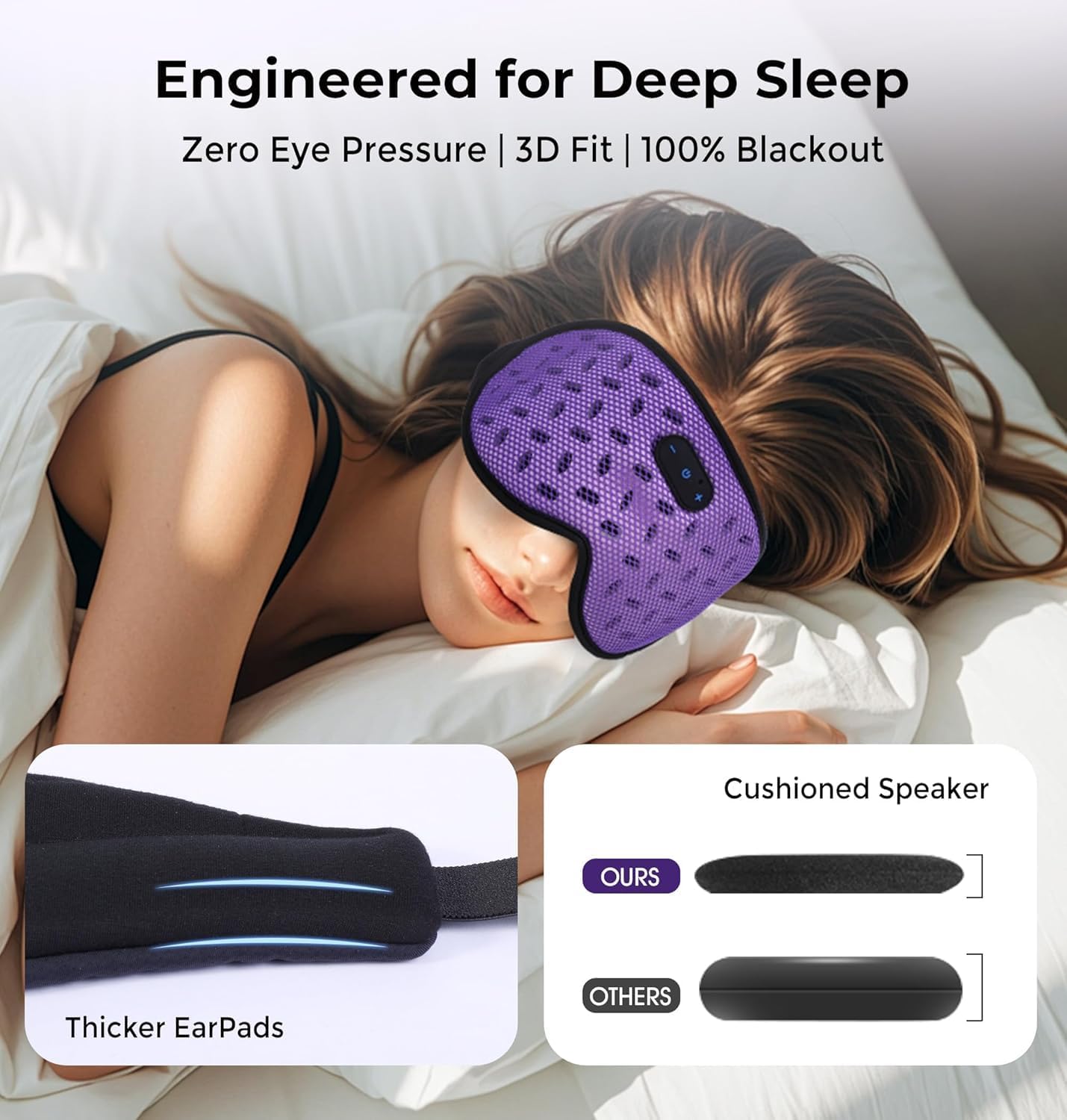 LC-dolida Sleep Headphones, Sleep Mask with Bluetooth 5.4 Headphones, Detachable 3D Blackout Eye Mask with Wireless Headphones Bluetooth Sleep Mask for Side Sleepers, Cooling Music Mask Gift (Purple)