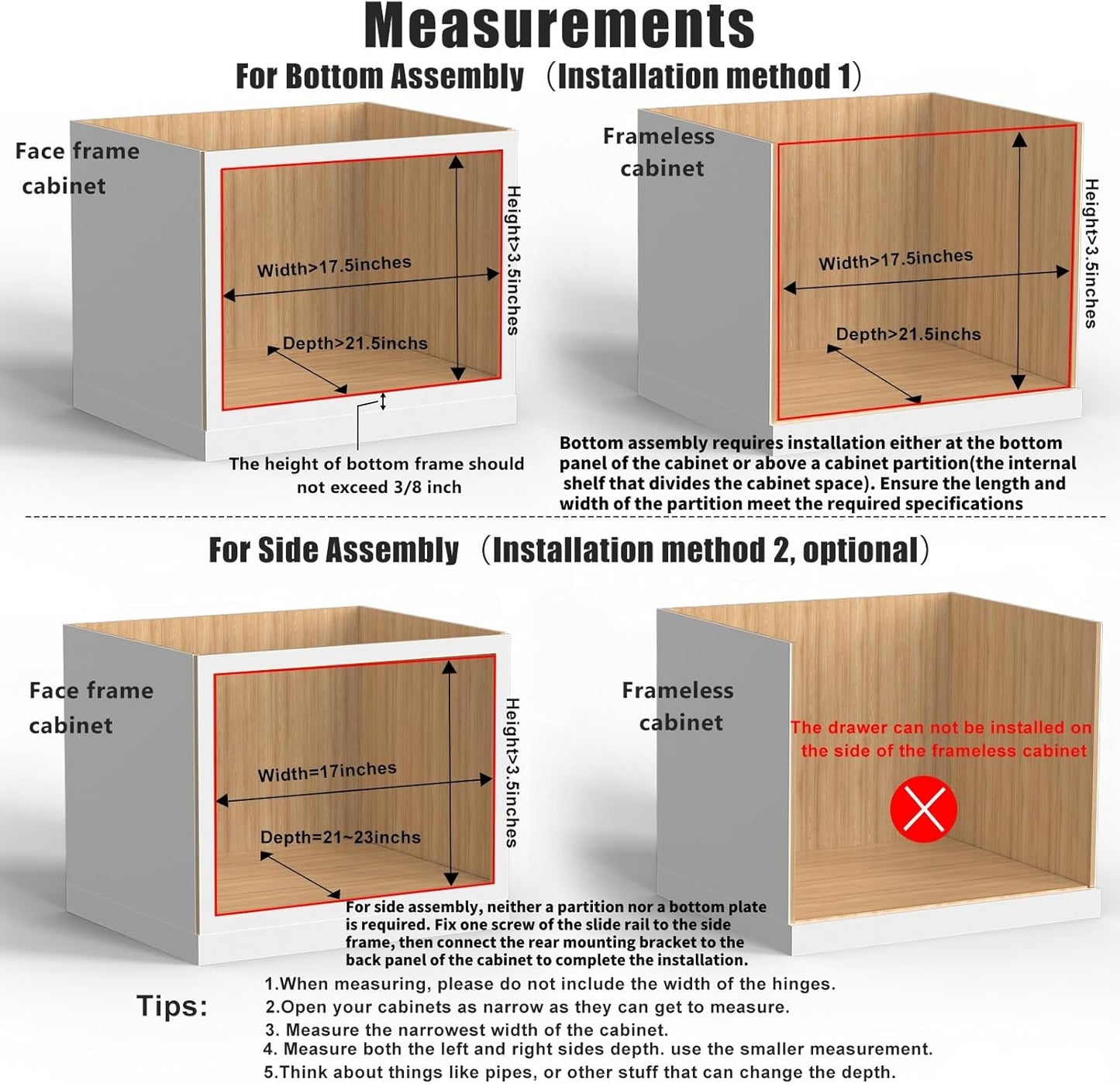 32''W x 21''D x 3''H Pull Out Cabinet Drawer Soft Close Slide Out Wood Organizer for Kitchen, Finished, Bottom and Side Assembly (Wood Drawer Part Width is 31inch)