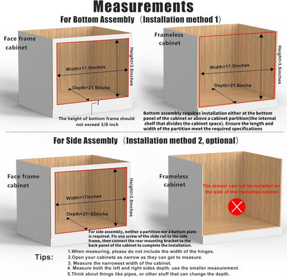 32''W x 21''D x 3''H Pull Out Cabinet Drawer Soft Close Slide Out Wood Organizer for Kitchen, Finished, Bottom and Side Assembly (Wood Drawer Part Width is 31inch)