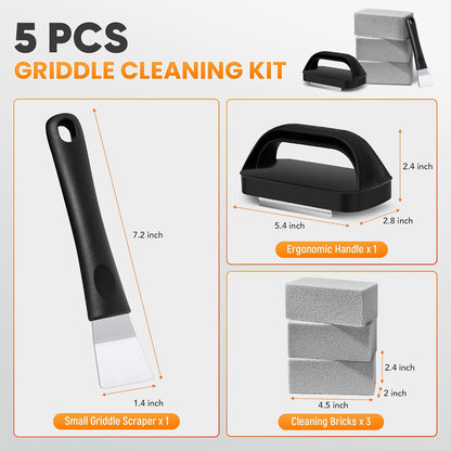Grill Brick for Cleaning Flat Top, Heavy Duty Grill Stone Griddle Brick | Pumice Grill Cleaning Brick with Handle & Scraper, Griddle Cleaner for Removing Stubborn Grease, Rust (5 PCS)