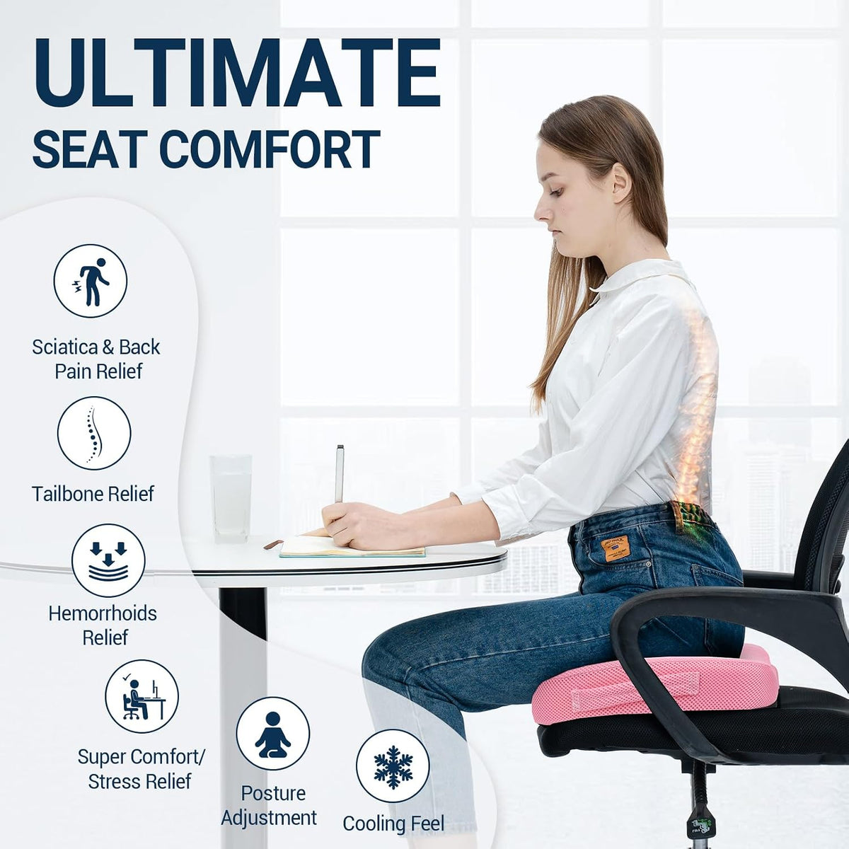 Season Guard Gel Memory Foam Seat Cushion for Tailbone Pain Relief, Black