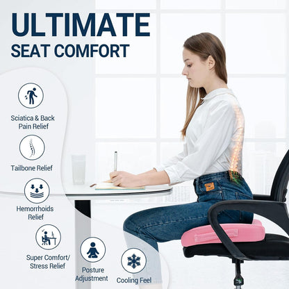 Season Guard Gel Memory Foam Seat Cushion for Tailbone Pain Relief, Black