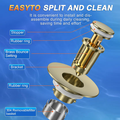 Bathroom Sink Drain Strainer, Pop-up Sink Drain Strainer with Removable Stainless Steel Strainer Basket Hair Catcher, Bathroom Sink Strainer for Bathroom Sink Stopper Replacement(1PCS)