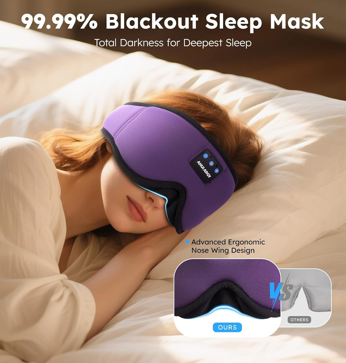 Ice Silk Sleep Mask with Headphones, Sleep Headphones for Side Sleeper with 3D Cups, Bluetooth 5.4 Sleeping Eye Mask, Total Blackout Sleeping Headphones for Women Men (Purple)