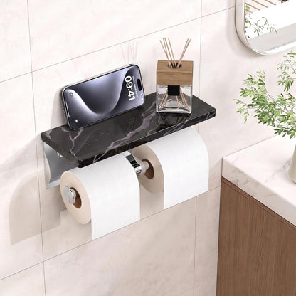 FORIOUS Toilet Paper Holder with Shelf, Commercial Toilet Paper Dispensers | Brushed Nickel | Wall Mount Bathroom Tissue Holder | SUS304 Stainless Steel Rustproof | Double Tissue Roll Holder