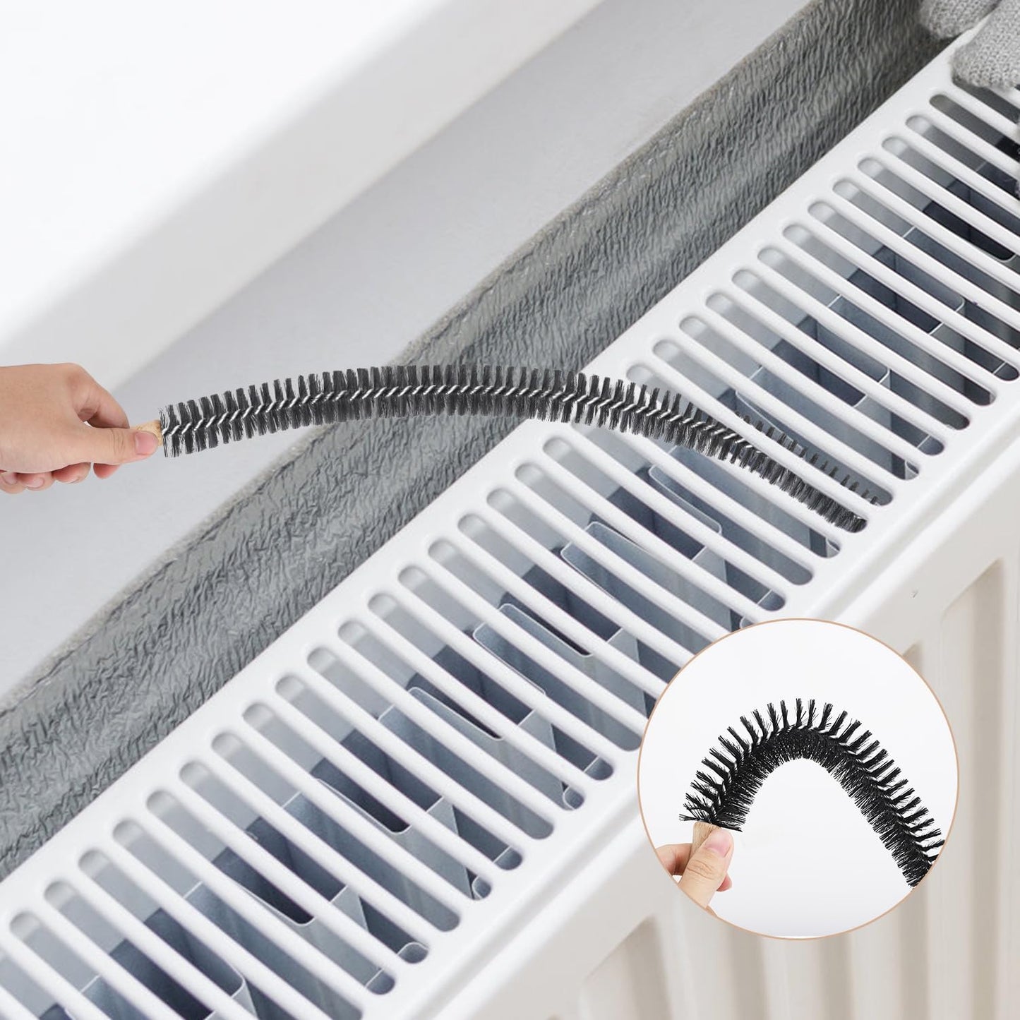 Radiator Cleaning Brush, Flexible Wood Handle Radiator Duster Brush Long Handled Dryer Lint Brush Radiator Duster Radiator Cleaner Brush Dryer Vent Brush for Radiator