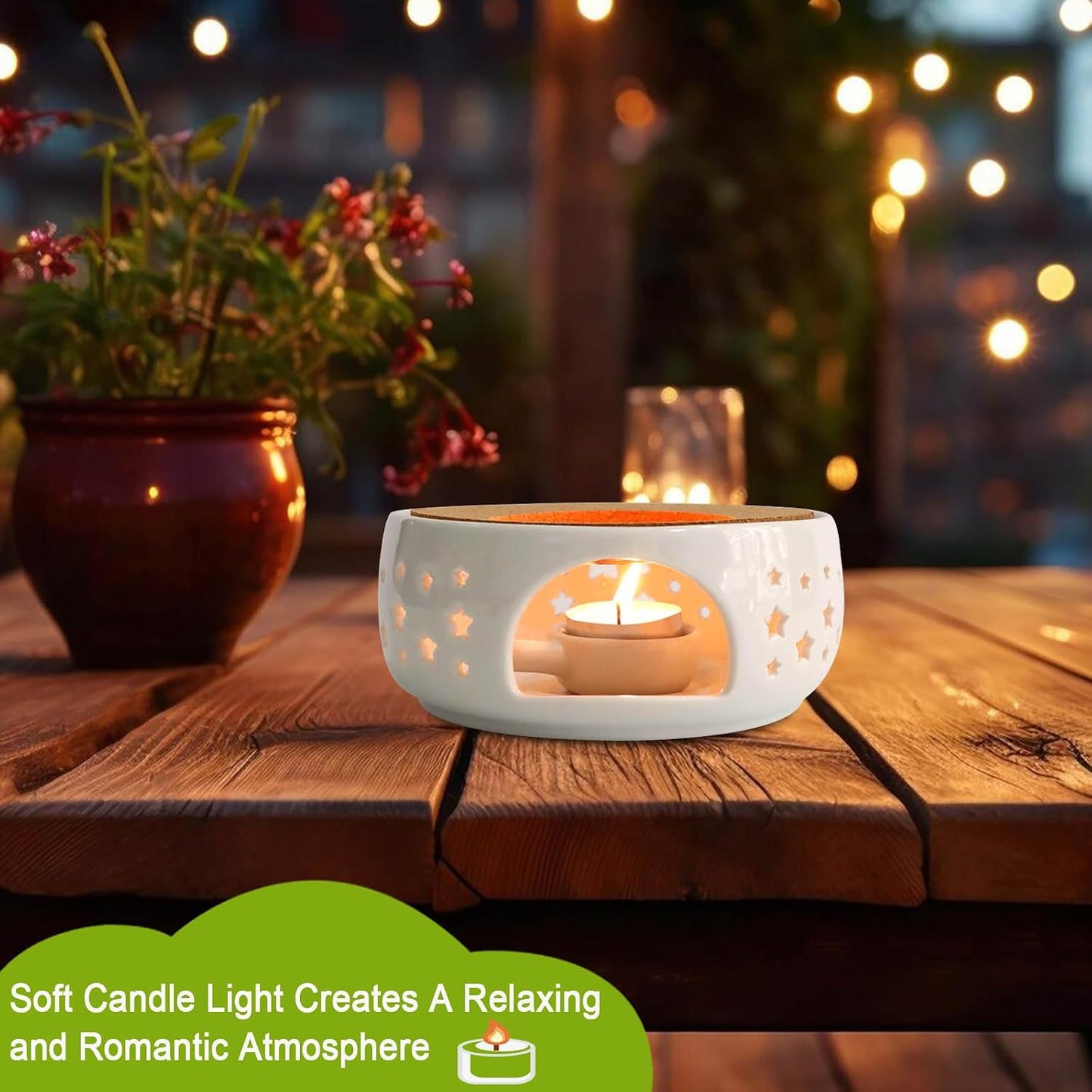 Teapot Warmer, Ceramic Tea Warmer for Teapot, Tealight Warmer with Tealight Holder for Heating Coffee Milk Tea Warmer, Teapot Heater (White)