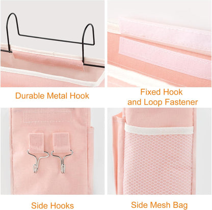 Surblue Bedside Caddy Bedside Storage Bag Hanging Organizer for Bunk, Hospital Beds, Dorm Rooms Bed Rails Camp 4 Pockets and 2 Hooks (Skyblue)