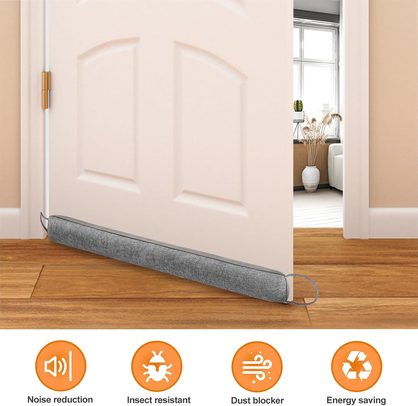 Weighted Door Draft Stopper, Grey, 32inch | Under Door Noise Blocker, Front Door Insulation, Weatherproof Strip, Energy Efficient