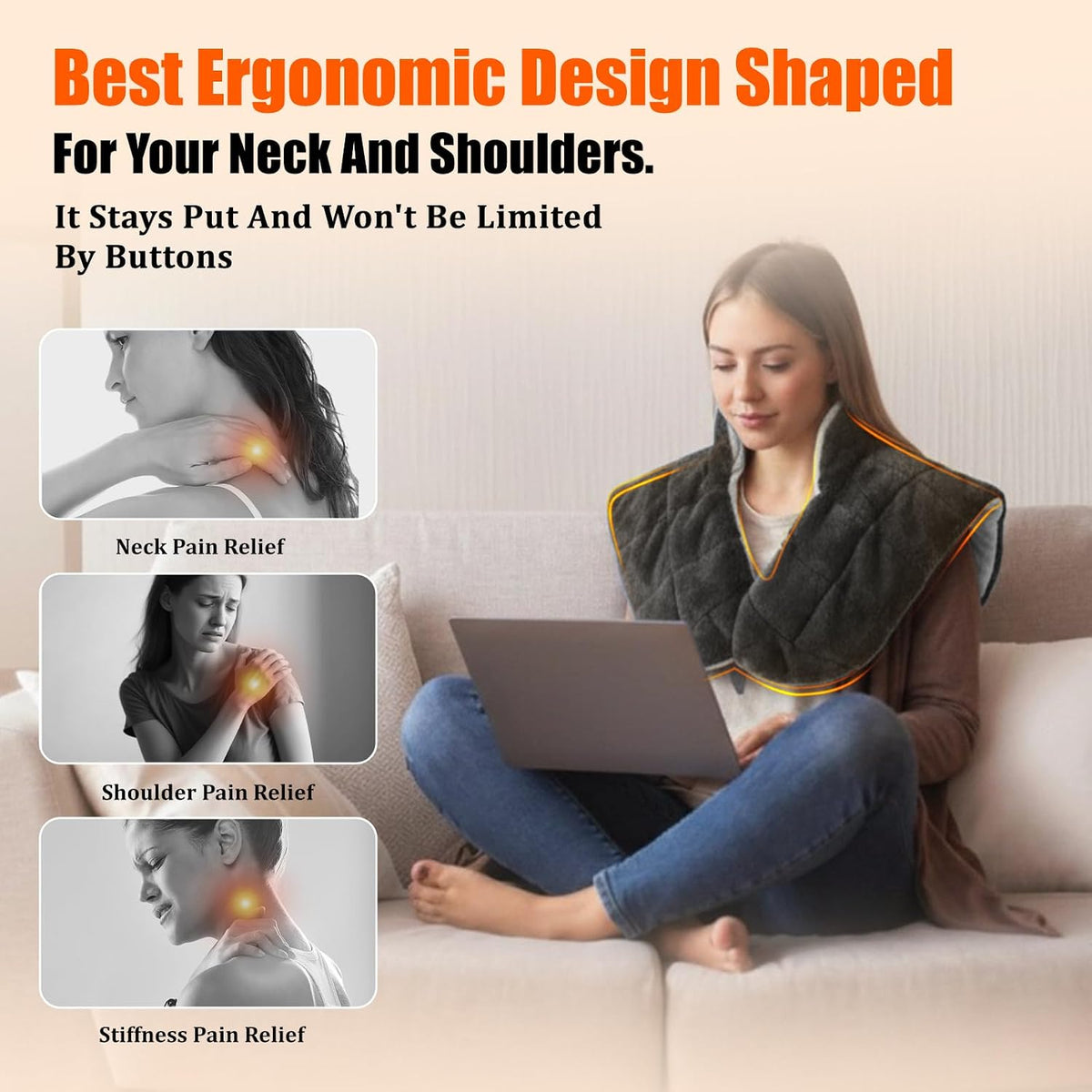 Weighted Far Infrared Heating Pad for Neck Shoulders & Back, 30S Fast Heat