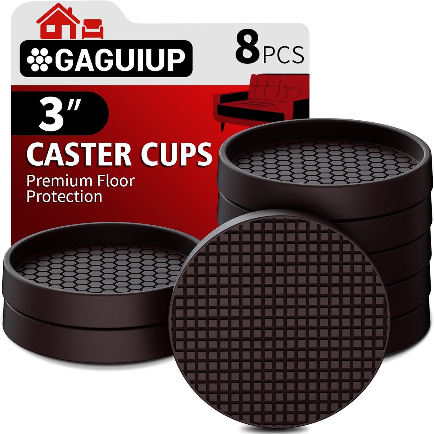 Non Slip Furniture Pads for Hardwood Floors - 12PCS 2" Caster Cups, Round | Furniture Stoppers to Prevent Sliding, Anti Slip Furniture Coasters Cup, Floor Protectors for Furniture Bed Couch Chair,Black
