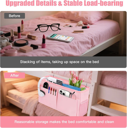 Bedside Caddy Organizer with Fixed Straps, Bunk Bed Caddy ideal for Home, Bunk Bed, Dorm, Hospital, Crib, Versatile Bedside Storage Solution (Beige)