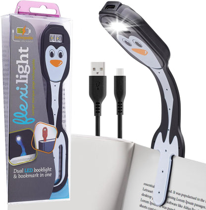 Gifts for Readers & Writers Rechargeable Book Light for Kids, Clip On Reading Light for Bed, 2in1 Flexilight Pals & Bookmark, 12 Hours of Light Once Charged, Includes USB Cable & 2 LED Lights, Dog