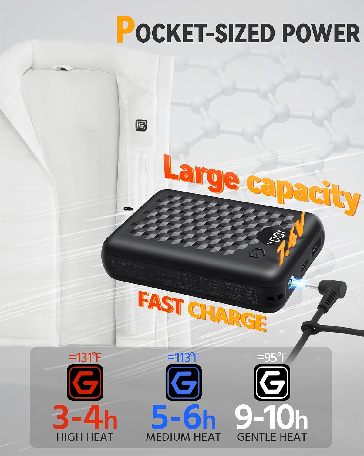 Wulcea Graphene Heated Vest For Women 7.4V Fast Charge Large Capacity Battery